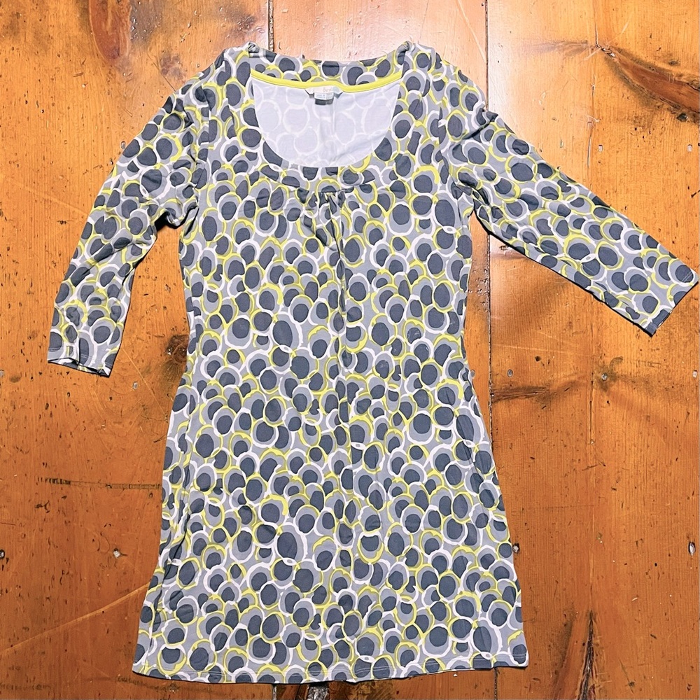 Spring Boden tunic dress 3/4 sleeves grey gray yellow pattern size 8